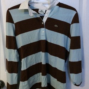 Lacoste Blue and Brown Striped Button
